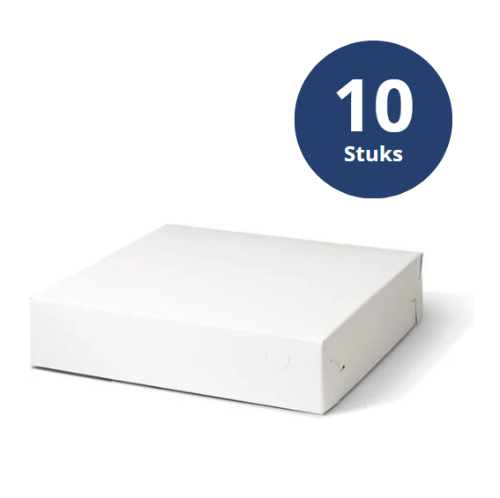 Taartdoos karton 30x30x8 cm, 10 stuks, Wit, BARSA, Zwanenhals gebaksdoos