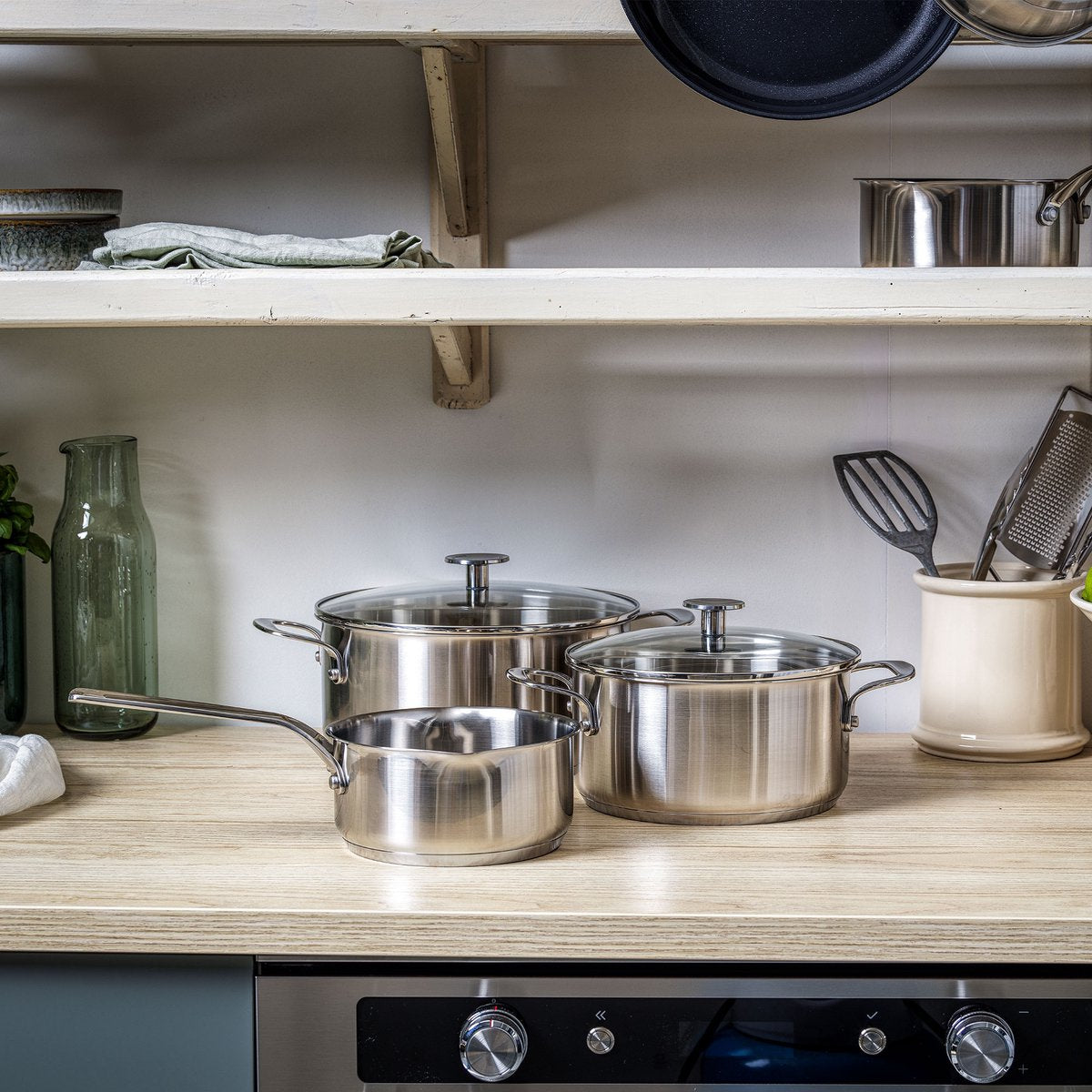KitchenAid Pannenset met deksel 3-delig, RVS