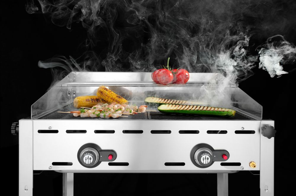 Green Fire met 2 branders, HENDI, Profi Line, 2 roestvast stalen Gastronorm 1/1 roosters, 11,6kW, 740x612x(H)825mm