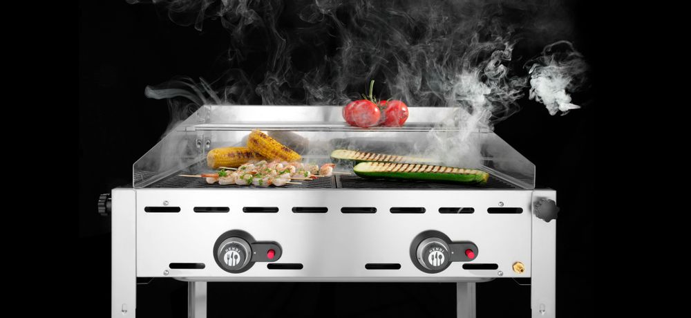 Green Fire met 2 branders, HENDI, Profi Line, 2 roestvast stalen Gastronorm 1/1 roosters, 11,6kW, 740x612x(H)825mm