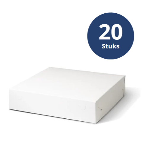 Taartdoos karton 30x30x8 cm, 20 stuks, Wit, BARSA, Zwanenhals gebaksdoos