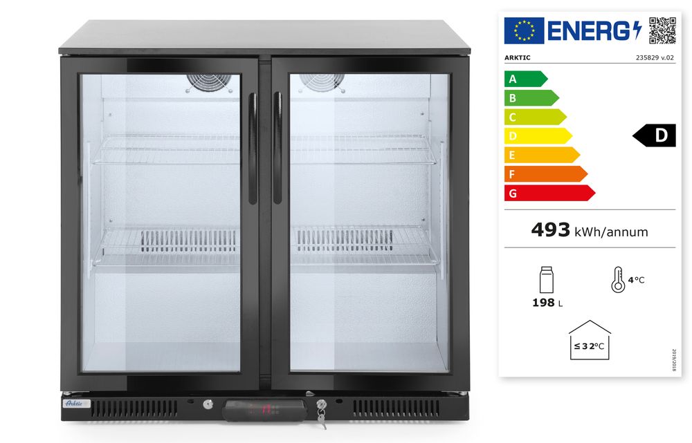 Backbar koelkast met dubbele deur, Arktic, 180L, Zwart, 220-240V/160W, 900x540x(H)890mm