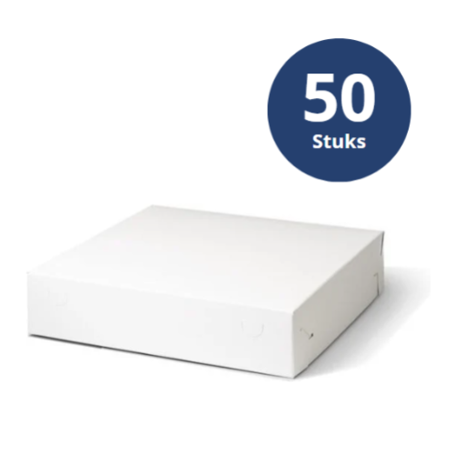 Taartdoos karton 30x30x8 cm, 50 stuks, Wit, BARSA, Zwanenhals gebaksdoos