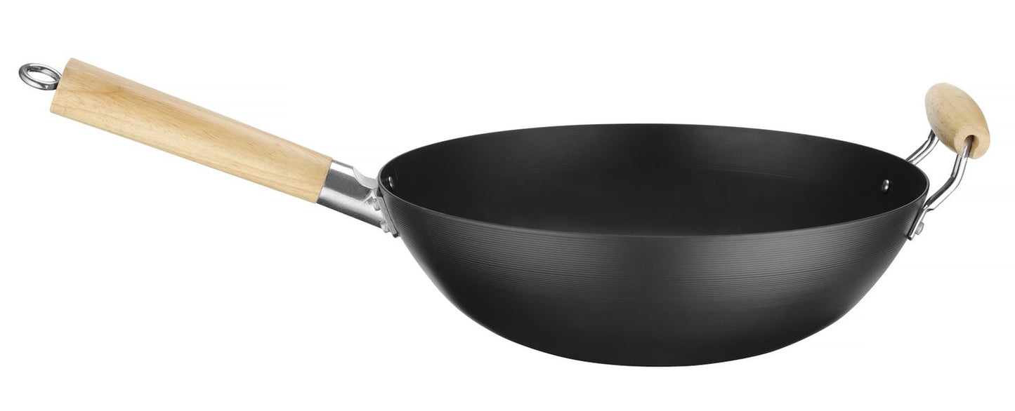Hendi Wokpan Carbon staal Houten handvat, ø32x(H)160mm, Alle warmtebronnen
