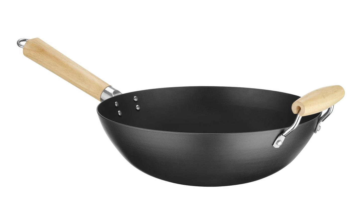 Hendi Wokpan Carbon staal Houten handvat, ø32x(H)160mm, Alle warmtebronnen