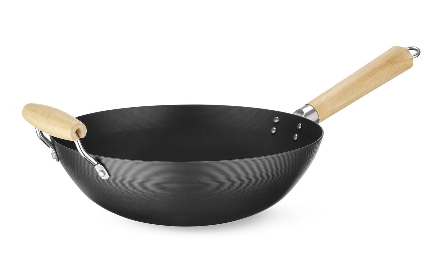 Hendi Wokpan Carbon staal Houten handvat, ø32x(H)160mm, Alle warmtebronnen