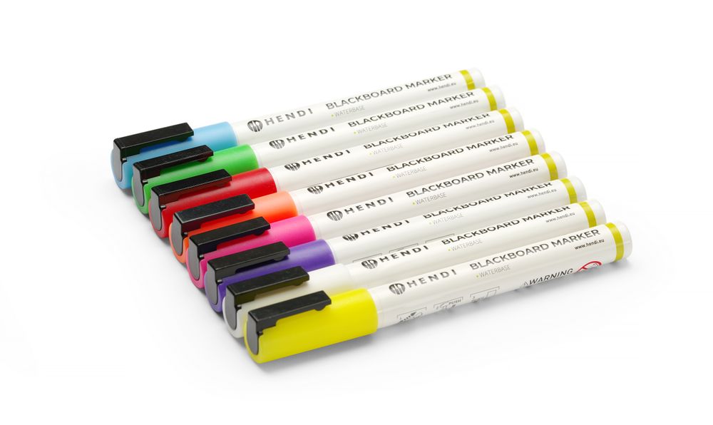 Krijtstiften 3 mm, HENDI, 1 witte, 1 rode, 1 blauwe, 1 groene, 1 gele, 1 paarse, 1 oranje en 1 roze stift