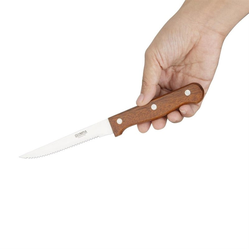 Steakmessen met Scherpe punt - Olympia - BRUIN - 12 stuks