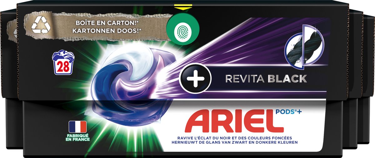 Ariel Wasmiddel Pods + Revitablack - Voor de Zwarte Was - 4 x 28 Wasbeurten - Voordeelverpakking