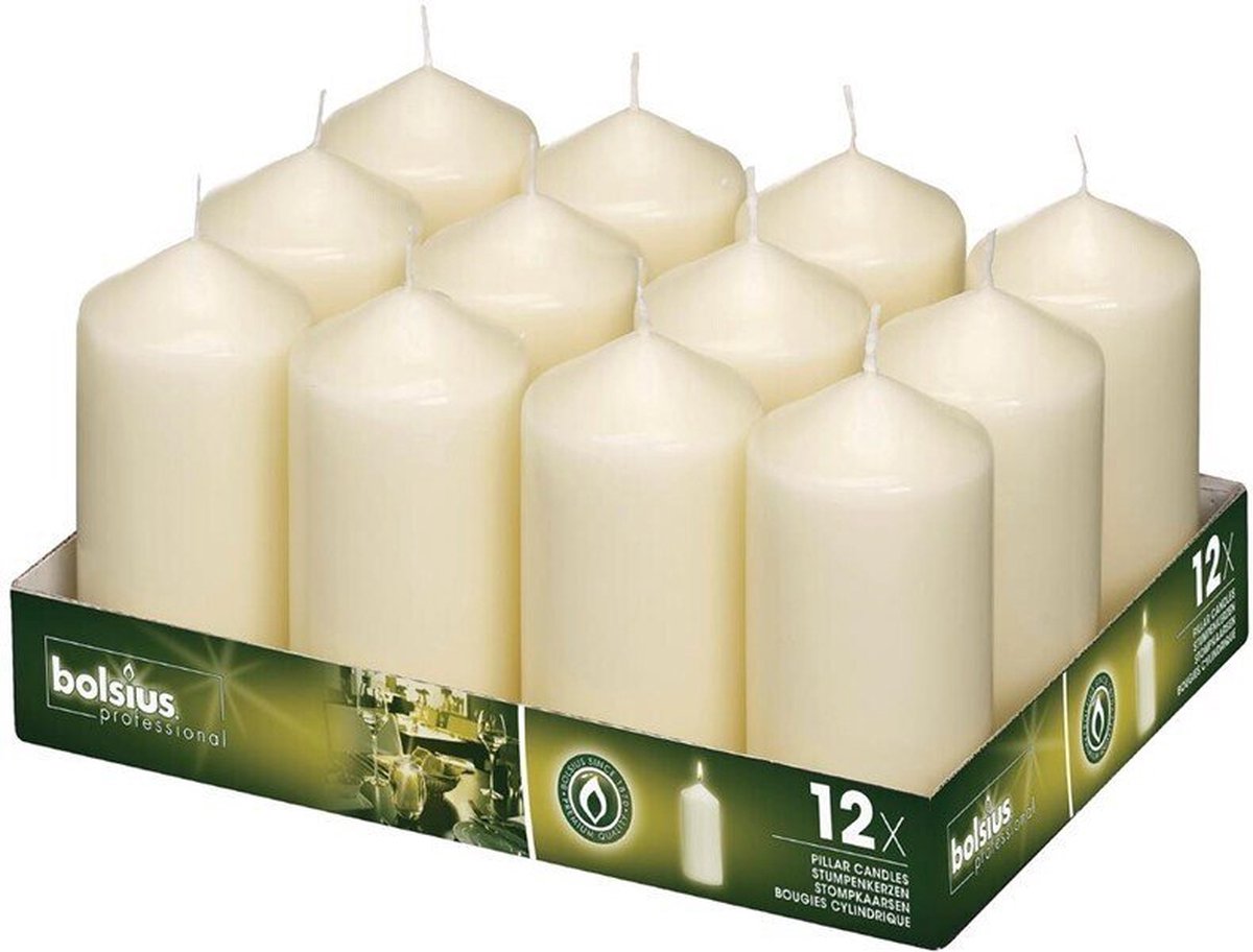 Bolsius Stompkaarsen Ivoor 120(H)mm (12 Stuks) - Bolsius DB087