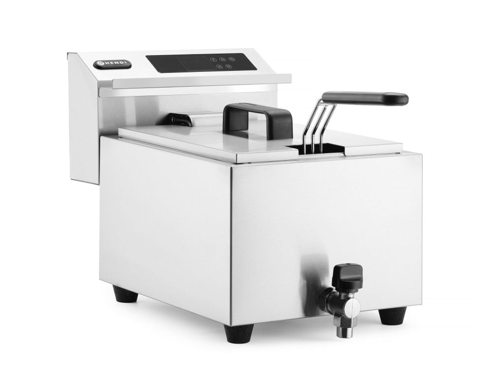 Frituurpan Horeca met aftapkraan digitaal - 8 liter, HENDI, Profi Line, 230V/3500W, 300x515x(H)345mm