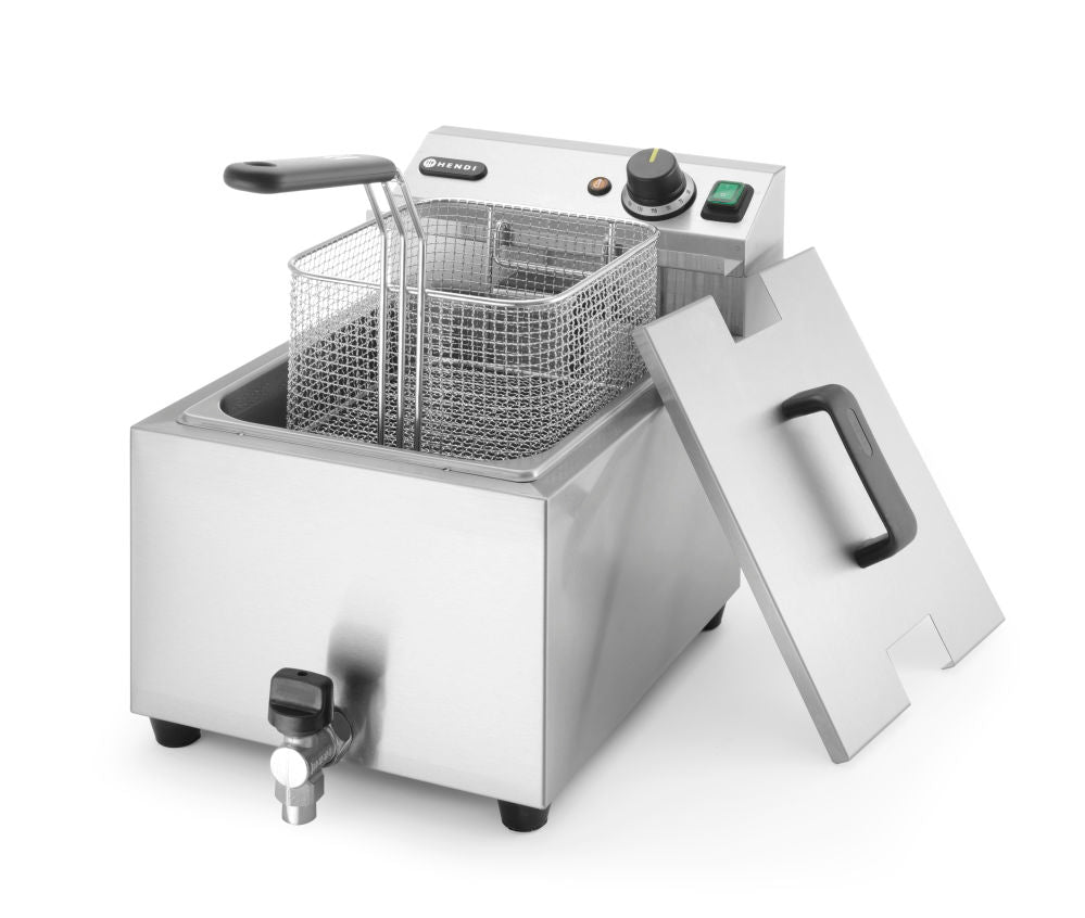 Frituurpan Horeca met aftapkraan - 8 liter, HENDI, Profi Line, Lichtgrijs, 230V/3500W, 305x515x(H)350mm