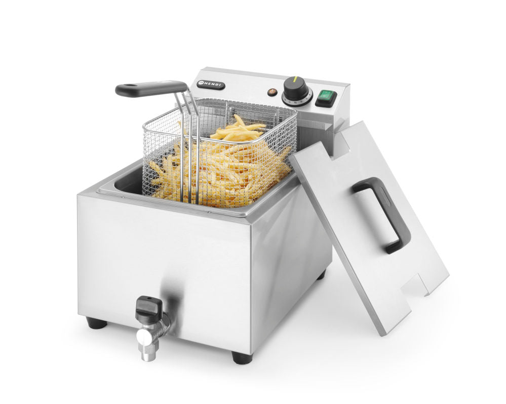 Frituurpan Horeca met aftapkraan - 8 liter, HENDI, Profi Line, Lichtgrijs, 230V/3500W, 305x515x(H)350mm
