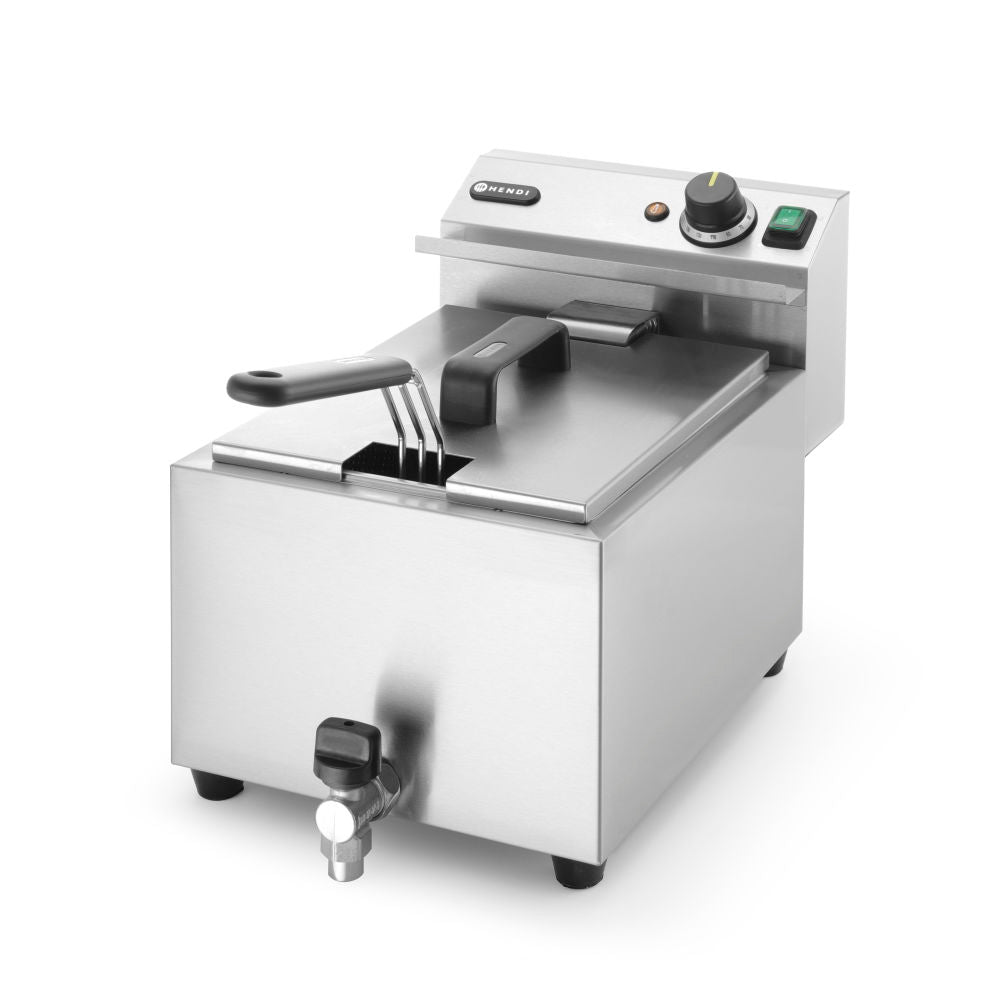 Frituurpan Horeca met aftapkraan - 8 liter, HENDI, Profi Line, Lichtgrijs, 230V/3500W, 305x515x(H)350mm