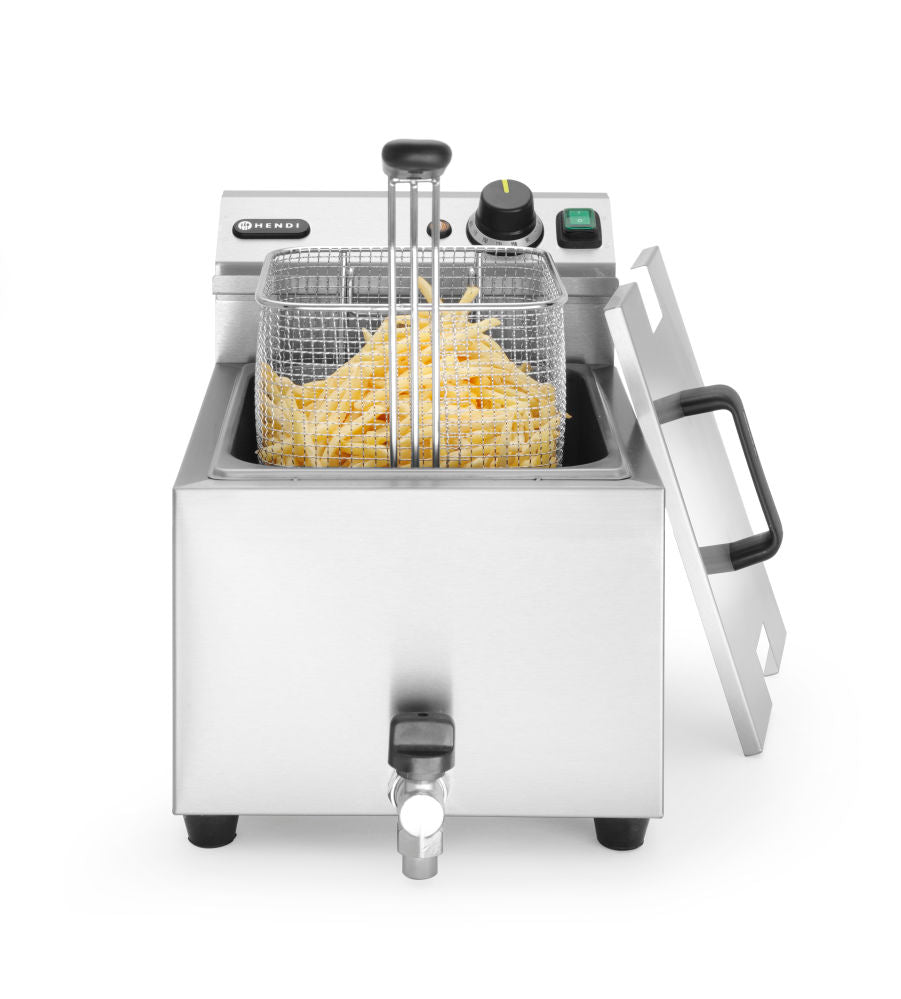 Frituurpan Horeca met aftapkraan - 8 liter, HENDI, Profi Line, Lichtgrijs, 230V/3500W, 305x515x(H)350mm