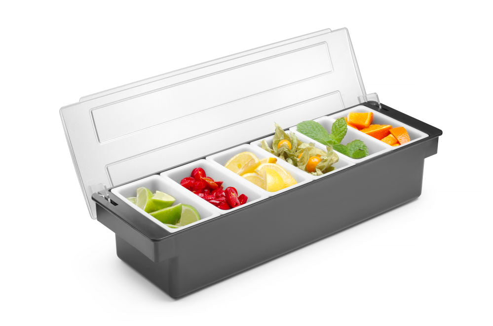 Ingrediëntenhouder – 6 containers, Bar up, 480x150x(H)100mm