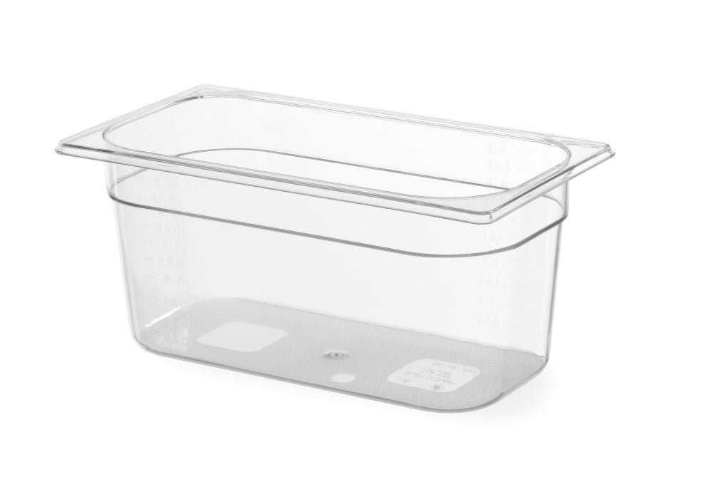 Gastronormbak GN 1/3 polycarbonaat, HENDI, Profi Line, GN 1/3, 2,5L, Transparant, 325x176x(H)65mm