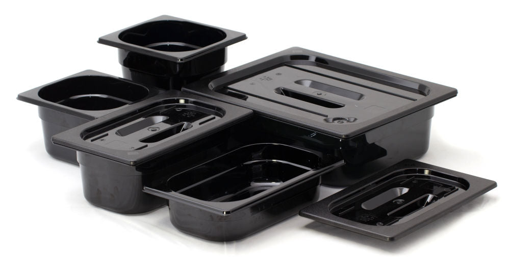 Gastronormbak GN 1/4 zwart polycarbonaat, HENDI, Profi Line, GN 1/4, 1,8L, Zwart, 265x162x(H)65mm