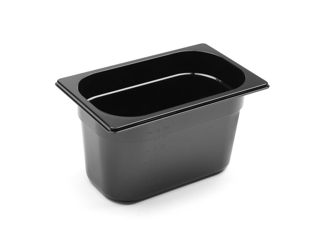 Gastronormbak GN 1/4 zwart polycarbonaat, HENDI, Profi Line, GN 1/4, 1,8L, Zwart, 265x162x(H)65mm