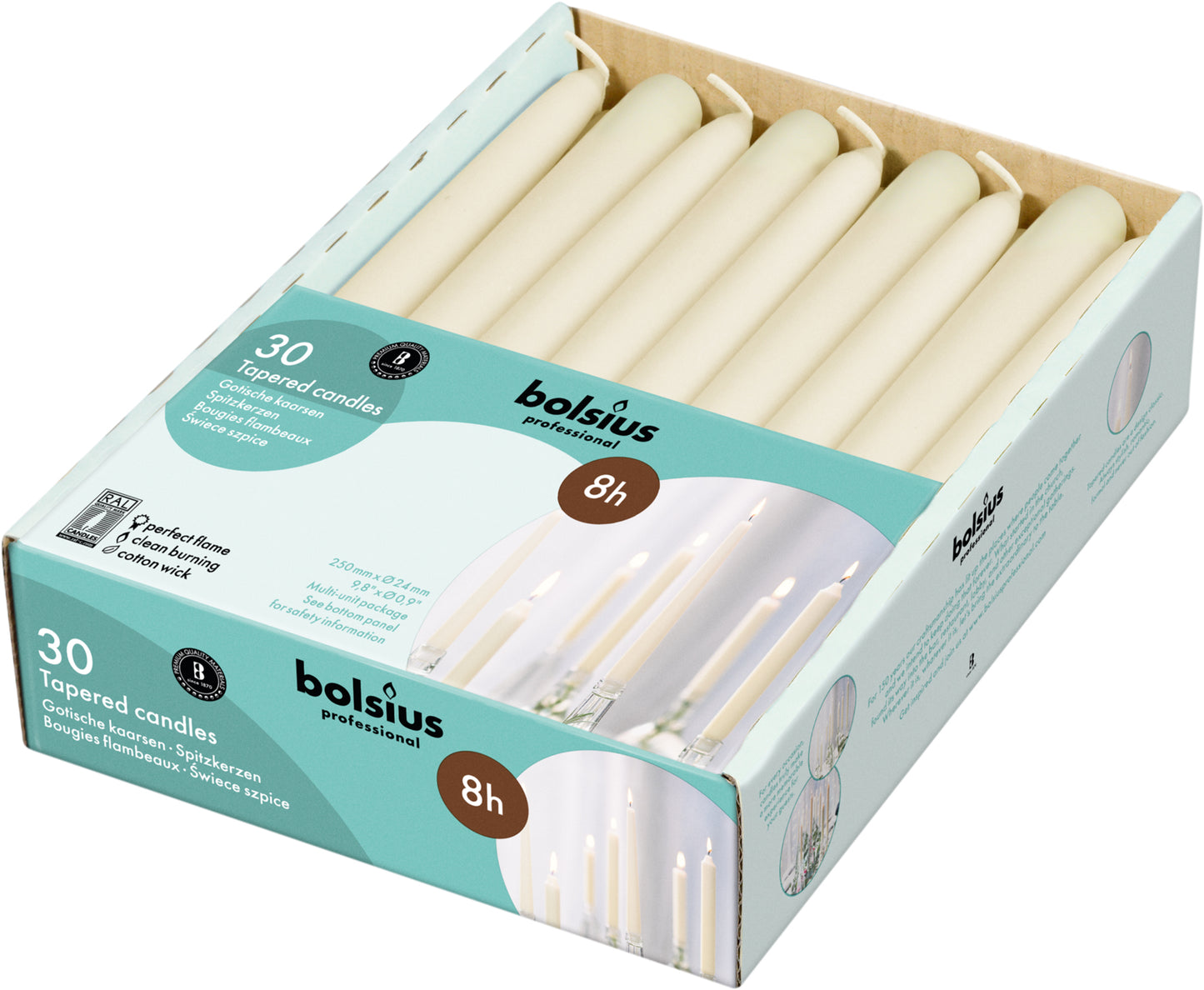 Bolsius Professional, Gotische kaarsen, Ivoor 25cm, 8 uur, 30 stuks