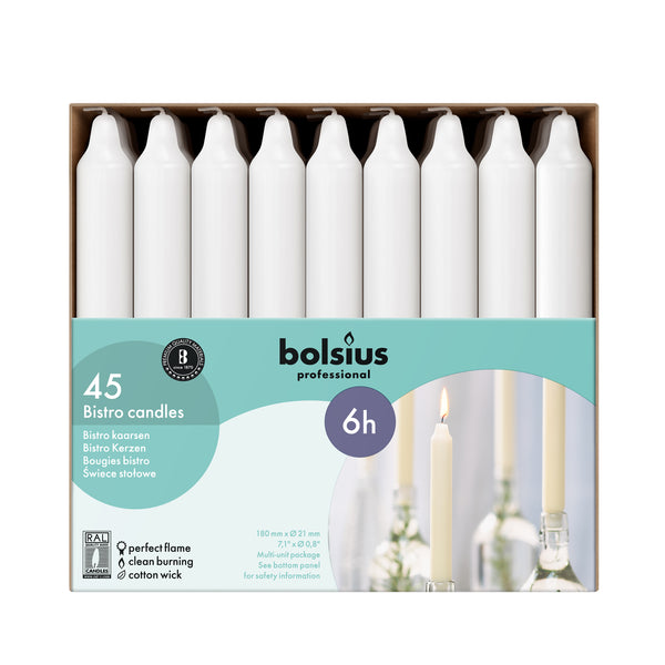 Bolsius Professional Dinerkaarsen, Wit 45 stuks, 6 uur