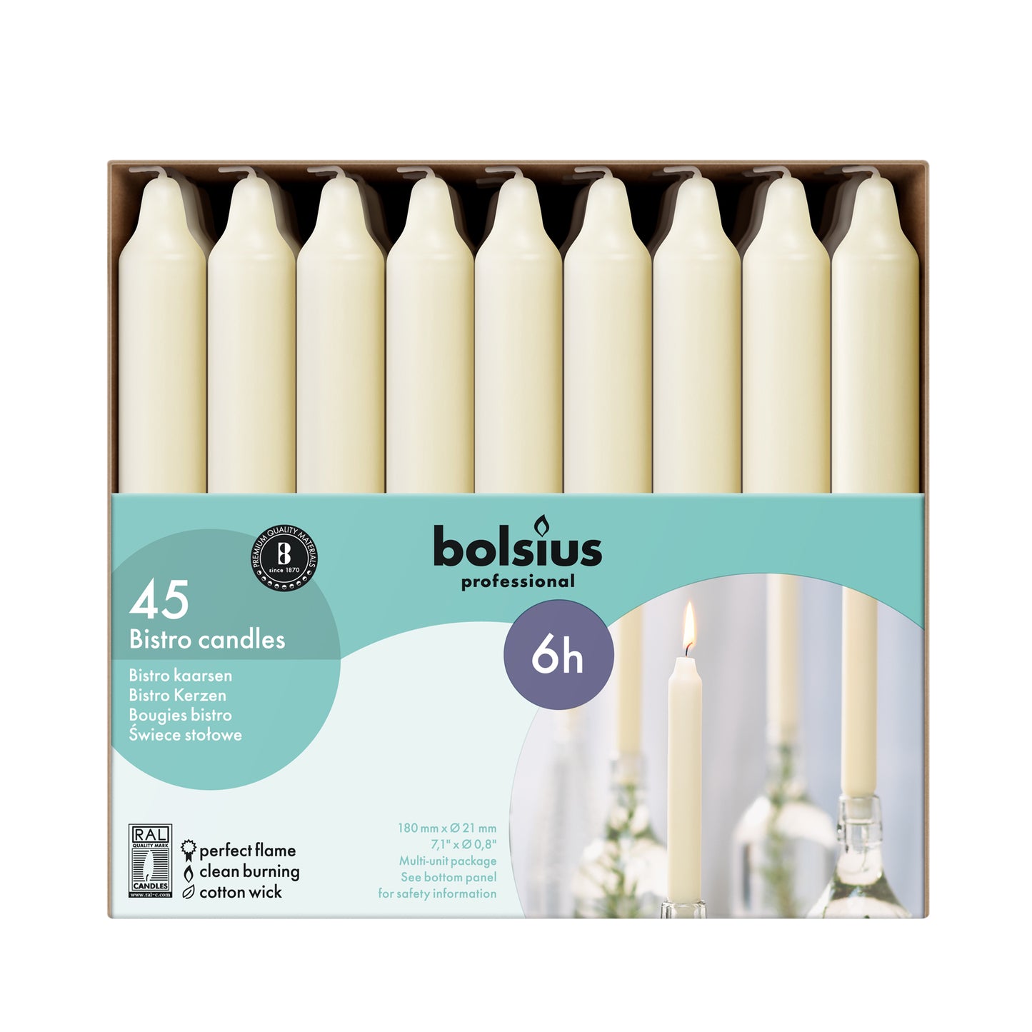Bolsius Professional Dinerkaarsen Ivoor, 45 stuks, 18cm, Druipvrij