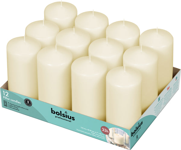 Bolsius Professional, Stompkaarsen, Ivoor 12cm, 33 uur, 12 stuks