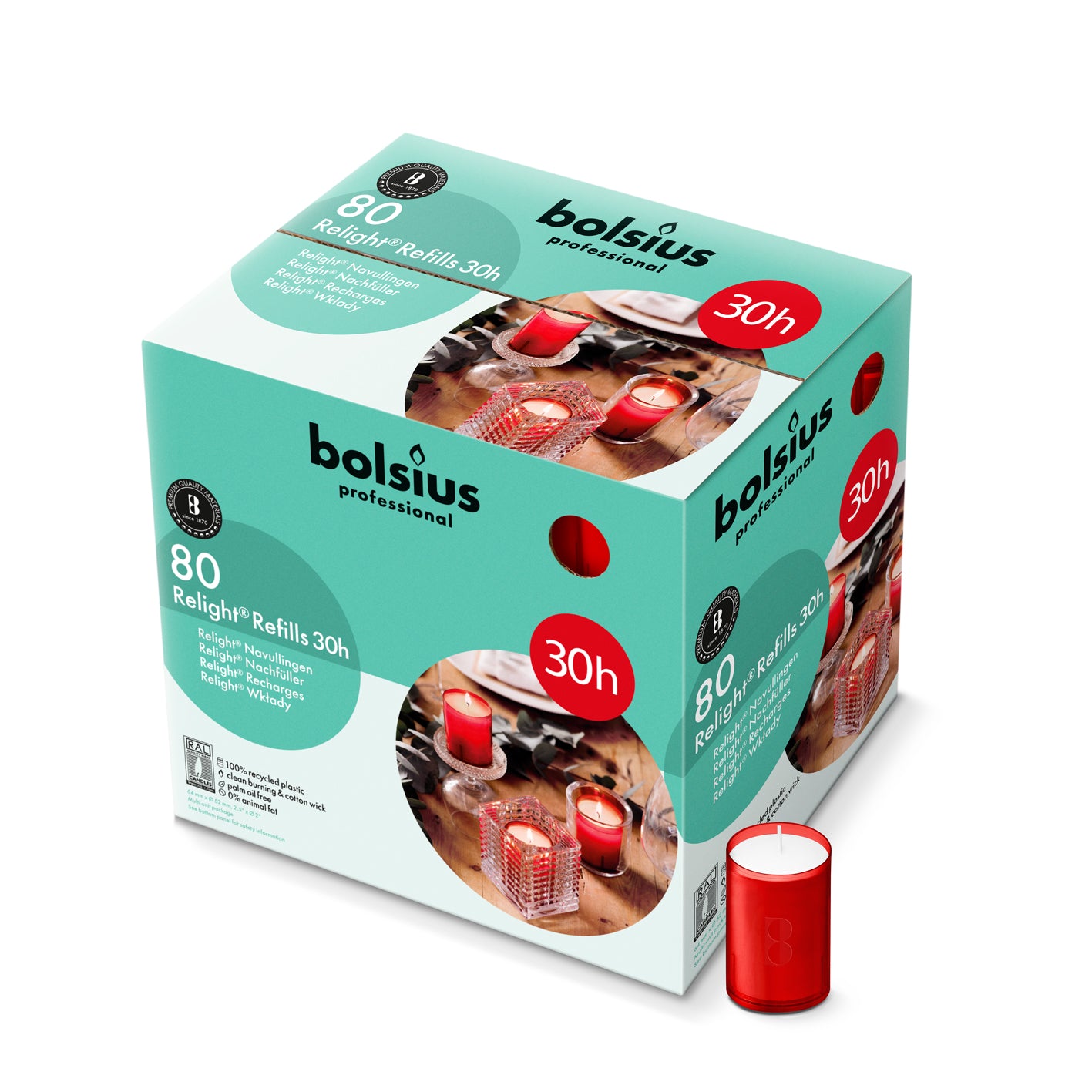 Bolsius Professional, navulling Relight, Rood, 30 uur, 80 stuks