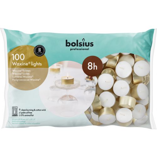 Bolsius Professional, Waxinelichten, Goud / Wit, 8 uur, 100 stuks