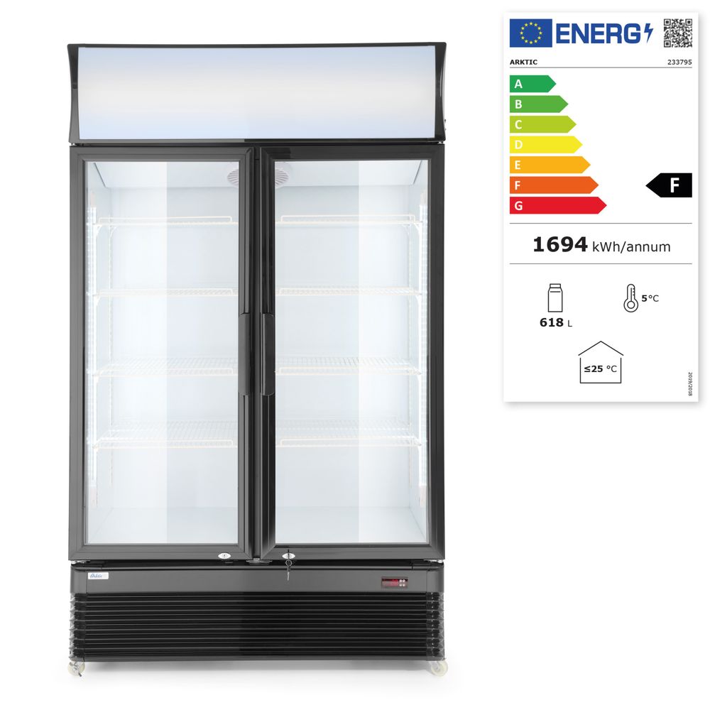 Backbar koelkast met lichtbak, dubbele deur, Arktic, 512L, Zwart, 220-240V/510W, 1120x585x(H)1900mm