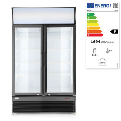 Backbar koelkast met lichtbak, dubbele deur, Arktic, 512L, Zwart, 220-240V/510W, 1120x585x(H)1900mm