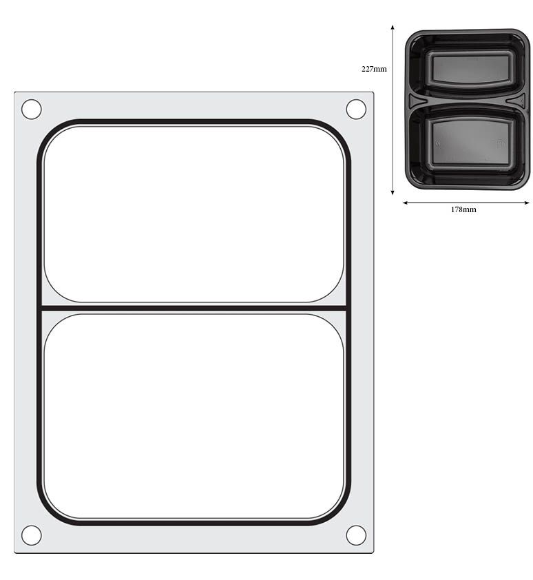 Traysealer matrix, HENDI, Twee-delige container 227x178 mm
