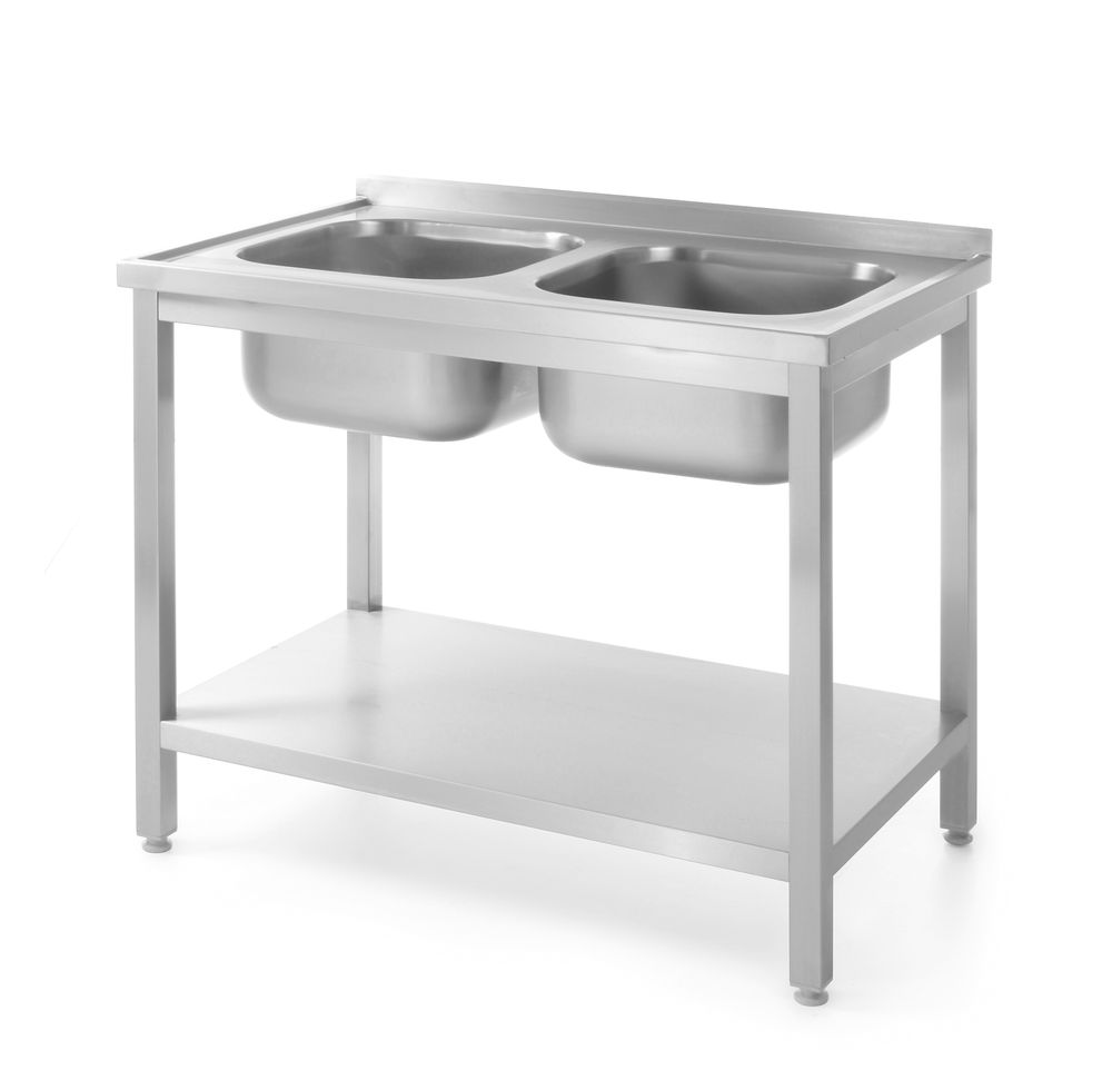 Dubbele spoeltafel met schap - voor zelfmontage, HENDI, Kitchen Line, 1000x600x(H)850mm