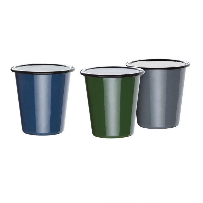 Olympia Emaille Beker 31cl, Grijs/Zwart, ( set van 6 )