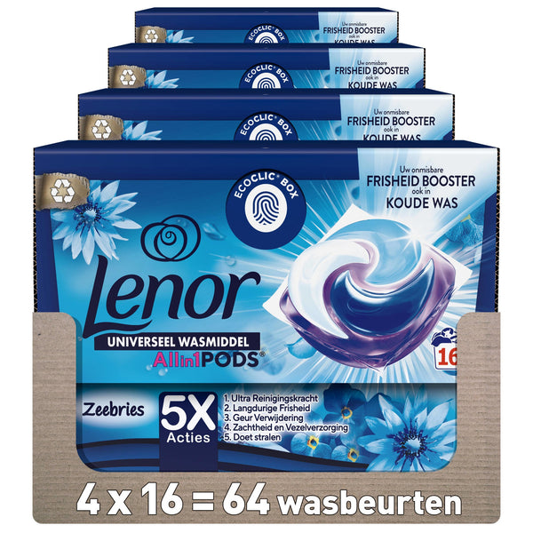 Lenor All in 1 Pods Zeebries, Waspods, 4 x 16 Wasbeurten Voordeelverpakking