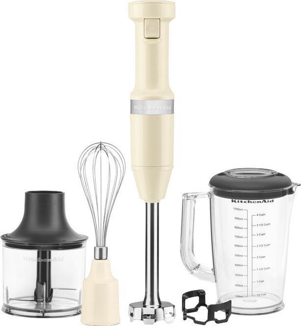 Professionele Kitchenaid Staafmixer Set 20cm - Amandelwit / Creme - Garde + Hakmolen + Mengbeker + Panbeschermer