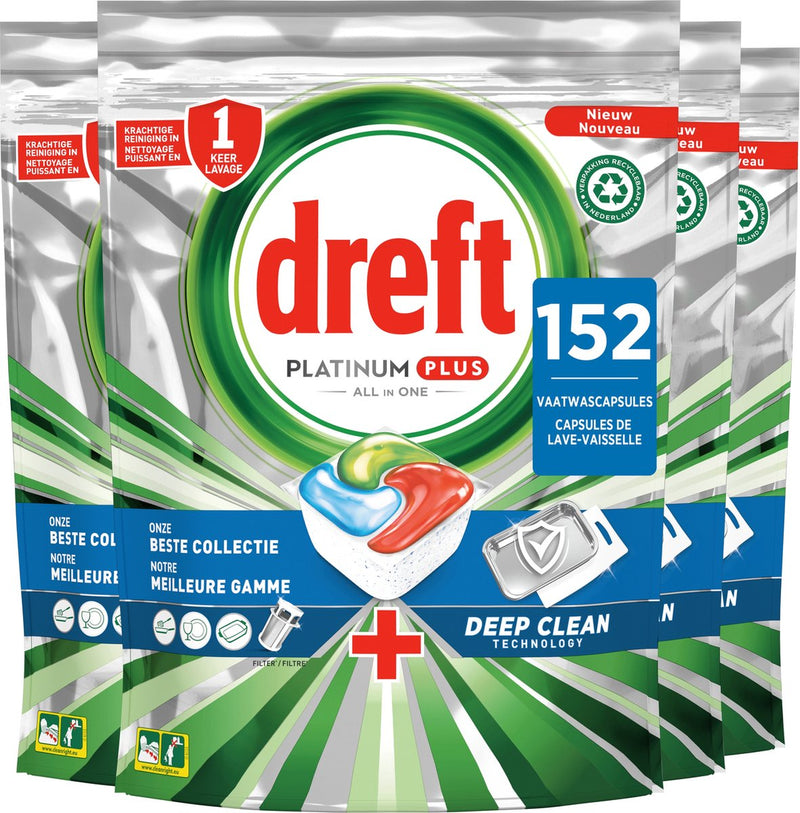 Dreft Platinum Plus All In One Vaatwastabletten - Deep Clean - Voordeelverpakking 4 x 38 stuks