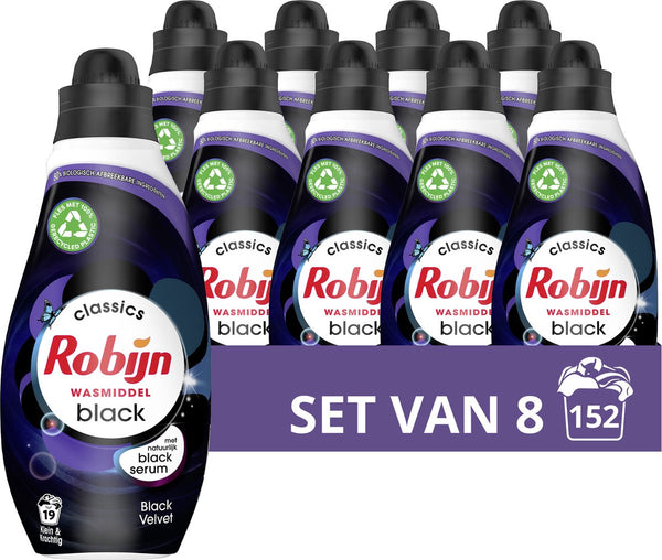 Robijn Klein & Krachtig Black Velvet Vloeibaar Wasmiddel - 8 x 19 wasbeurten - Voordeelverpakking