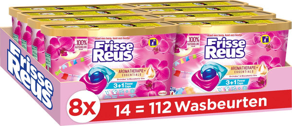 Frisse Reus Power Caps Orchidee Macadamia Wascapsules - Wasmiddel Capsules - Voordeelverpakking - 8 x 14 wasbeurten