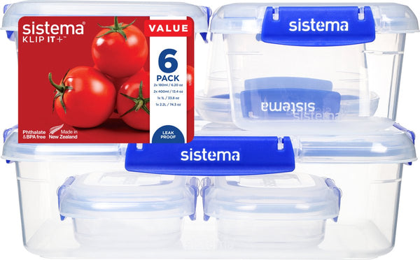 Sistema Klip It + voorraaddozen - 6 delige set - 2x 180ml, 2x 400ml, 1x 1L en 1x 2.2L