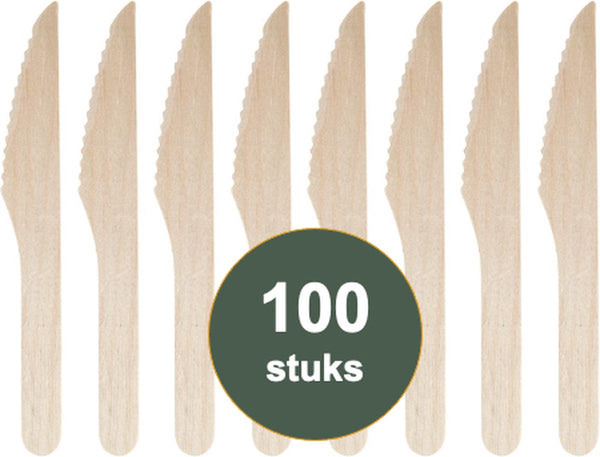 100x Houten bestek mes 16cm - Fiesta Green - 100% biologische afbreekbare houten messen