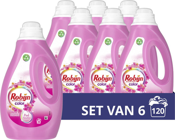 Robijn Color Pink Sensation Vloeibaar Wasmiddel - 6 x 20 wasbeurten - Voordeelverpakking