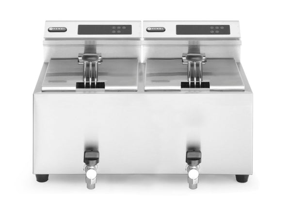 Dubbele Frituurpan Horeca met aftapkraan digitaal - 2 x 8 liter, HENDI, Profi Line, 16L, 230V/7000W, 605x515x(H)345mm