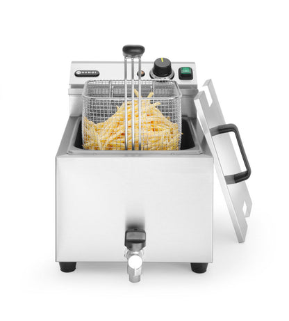 Frituurpan Horeca met aftapkraan - 8 liter, HENDI, Profi Line, Lichtgrijs, 230V/3500W, 305x515x(H)350mm