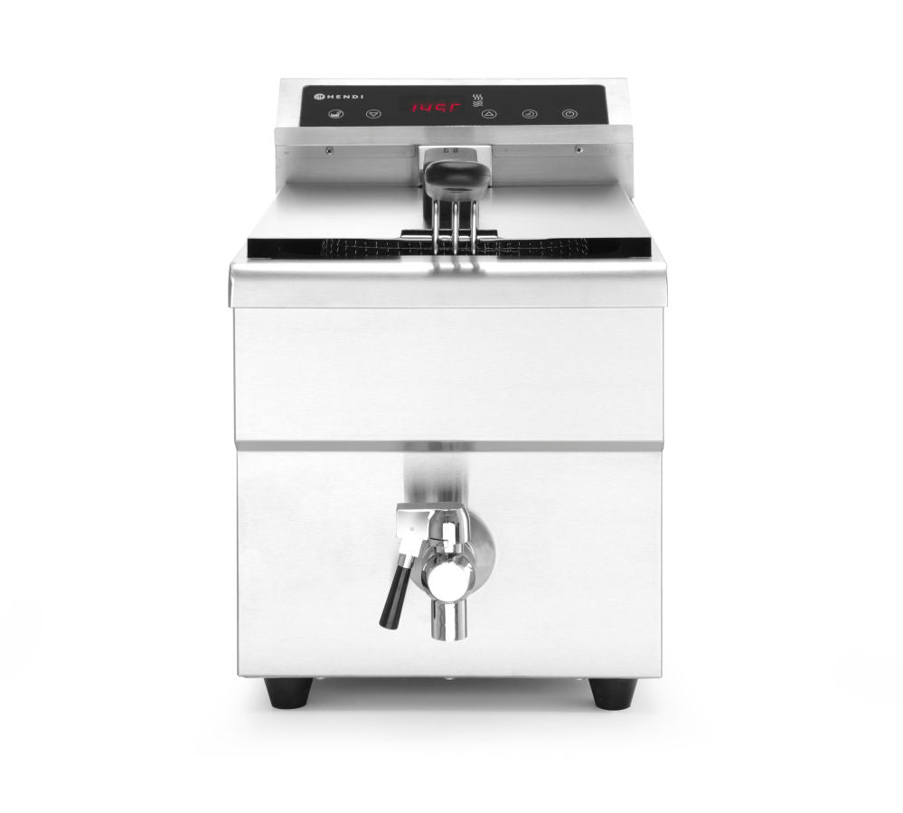 Inductie frituurpan met aftapkraan - 8 l, HENDI, 8L, Lichtgrijs, 230V/3500W, 290x485x(H)405mm
