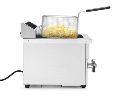 Inductie frituurpan met aftapkraan - 8 l, HENDI, 8L, Lichtgrijs, 230V/3500W, 290x485x(H)405mm