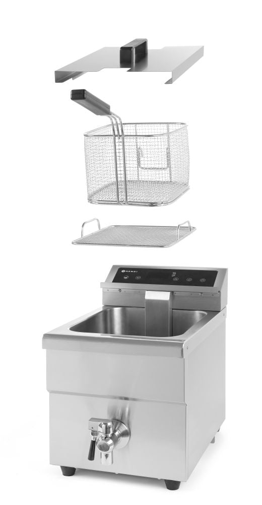 Inductie frituurpan met aftapkraan - 8 l, HENDI, 8L, Lichtgrijs, 230V/3500W, 290x485x(H)405mm