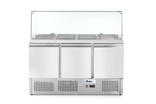 Saladette met 3 deuren en glazen vitrine 380L, Arktic, 230V/310W, 1365x700x(H)1300mm