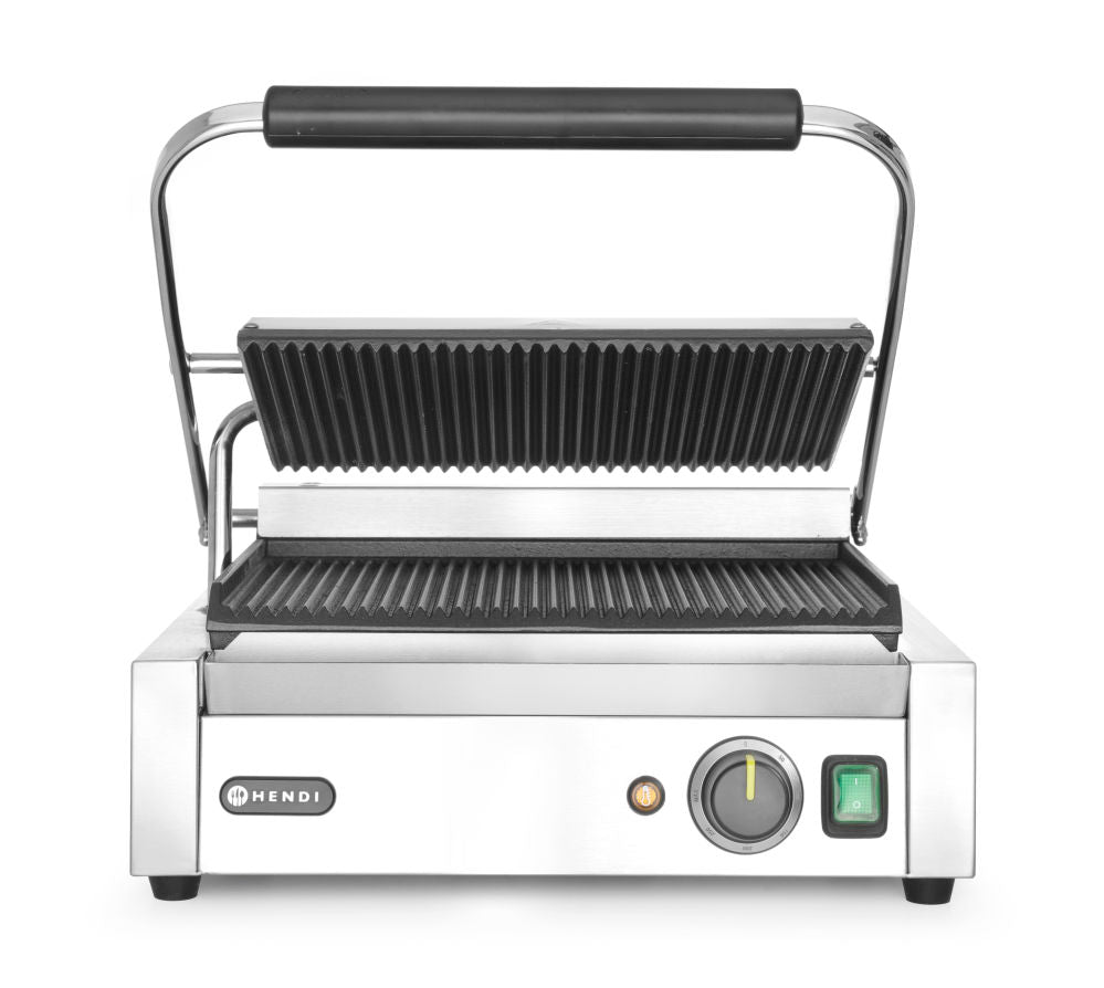 Contactgrill paninigrill, HENDI, boven en onder geribd, 230V/2200W, 430x370x(H)210mm