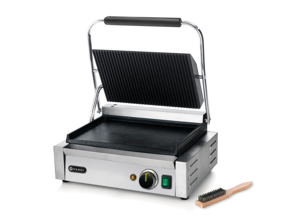 Contactgrill Paninigrill, HENDI, boven geribd, onder glad, 230V/2200W, 430x370x(H)210mm